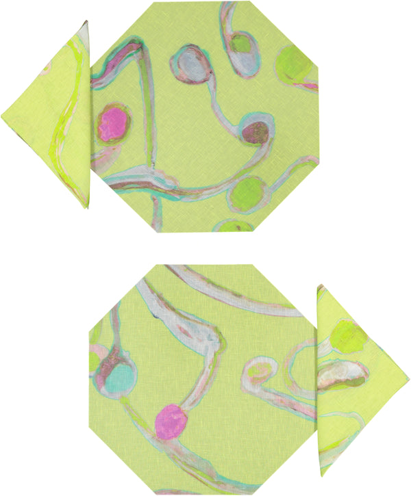 SET OF 2 LIGHT FLUX OCTAGONAL PLACEMATS AND NAPKINS IN YELLOW